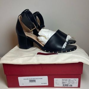 Valentino Rock-stud Black Leather Sandal with Block Heel